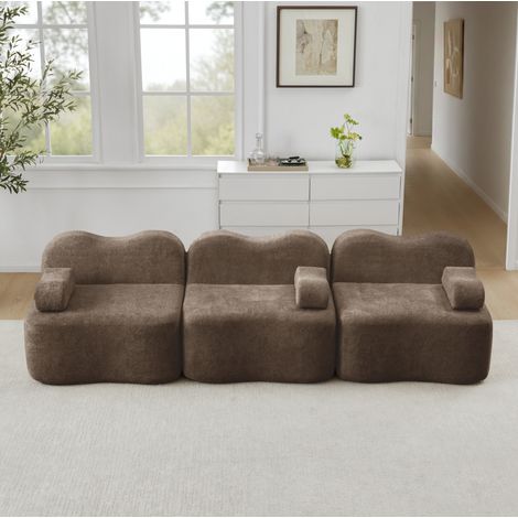 Sofá modular de 3 plazas en terciopelo, espuma 32D de alta densidad, forma ondulada, marrón DESVIAE (1/5)