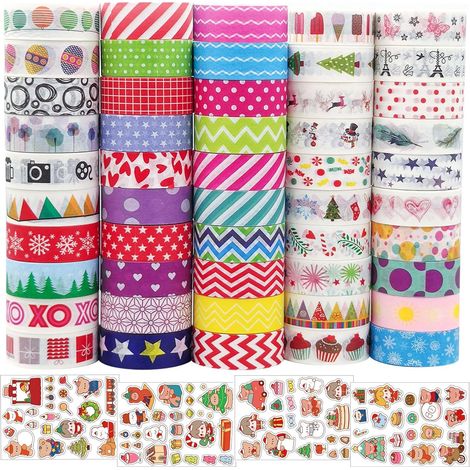Washi Tape, 50 Rouleaux Bande de Washi Masking Tape Adhésif Ruban Adhésif Multi-Pattern Décoratifs Rubans de Masquage pour Scrapbooking,Artisanat de bricolage,Halloween,Thanksgiving, DE NOËL (1/5)