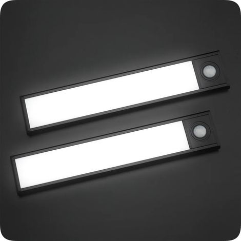 Confezione da 2 strisce LED da 20 cm ricaricabili tramite USB-C con sensore di movimento, ideali per armadi, cucine, guardaroba e scale. (1/5)