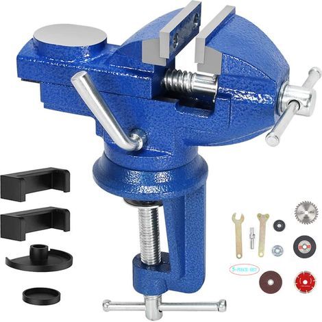 60 mm Étaux d'Établi, Étau avec Base Pivotante à 360 Degrés étau plat pour le travail du bois, la coupe de conduits, le perçage (1/4)