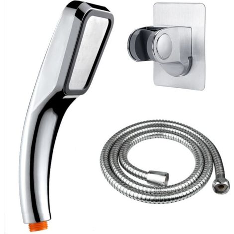 Douchette à main, pomme de douche avec flexible, ensemble de pomme de douche à pression, argent (1/5)