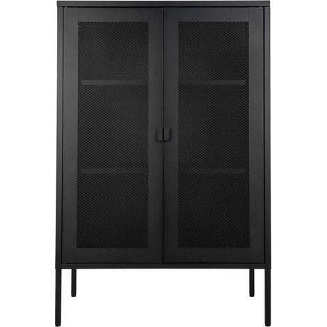 LISMORE - Meuble de Rangement 2 Portes Grillagées Acier Noir (1/5)