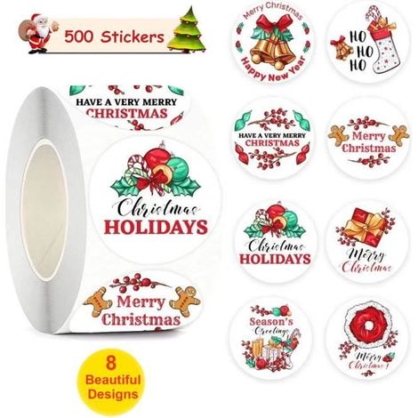 Autocollants de Noël - Joyeux Noël - 500 pièces - Ronds - Papier kraft - Autoadhésifs (1/4)