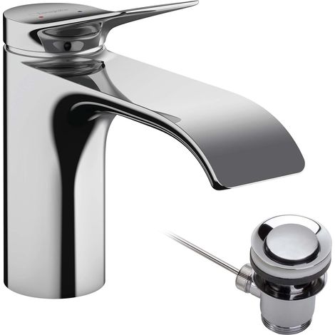 Mitigeur de lavabo avec tirette et vidage, Robinet de salle de bain avec hauteur sous bec 80 mm, économie d'eau, Chromé, 75010000 (1/5)