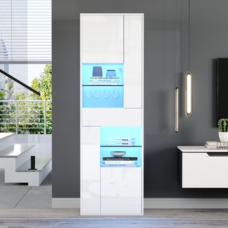 Mueble vitrina alto con LED y gran almacenaje blanco OKMYHOME (1/5)
