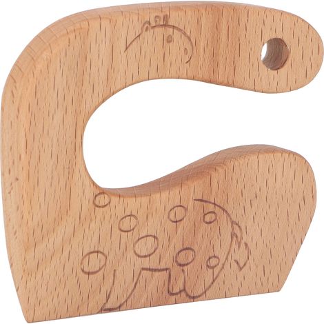 Couteau Sécurisé Enfant en Bois - Jeu de Découpe Fruits et Légumes - Jouet Cuisine Girafe pour Apprendre à Couper