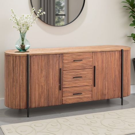 Buffet arrondi en bois exotique lamelles 200cm Casita TROMS (1/2)