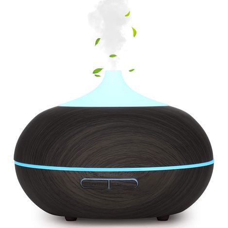 300ML Diffuseur Huiles Essentielles Electrique, Humidificateur d'air Ultrasonique Arrêt Automatique / 7 Lumières de Couleur / 3 Réglages de Minuterie, Bureau, Yoga, Grain de Bois Profond (1/5)