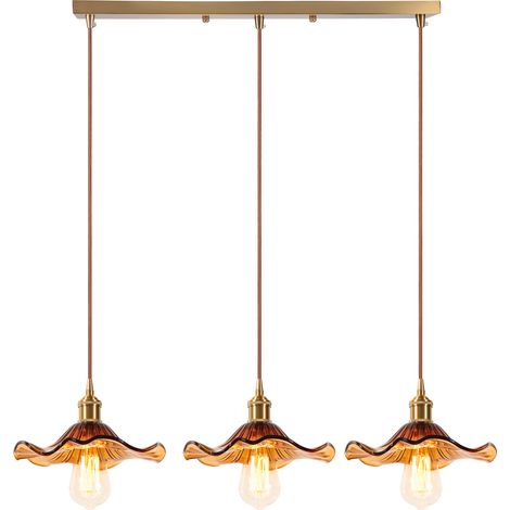 3 Lumières Plafonnier D'Intérieur Vintage Suspension Luminaire En Verre Lustre Rétro Suspension Moderne Ambre