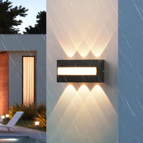 LED Applique Murale Extérieur 3000K IP65 Aluminium 12W, 17L x 5B X 8H cm 6 Spots Haut/Bas + Barre Centrale, Effet 3D, LED Driver Stable, Économe, Moderne Lampe – pour Terrasse, Jardin, Balcon (1/5)