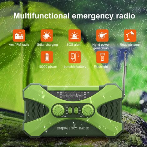 Wiederaufladbares Solar-Kurbelradio, Notfallradio mit AM/FM-Radio, tragbare Taschenlampe und multifunktionale Powerbank für den Einsatz zu Hause und im Freien. (1/5)