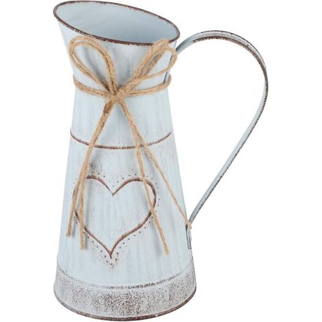 Seau décoratif vintage à motifs floraux, vase en métal avec anse en forme de cœur –