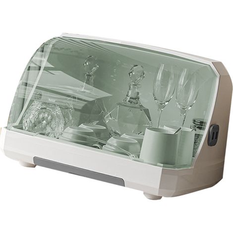 Organisateur de rangement multifonctionnel pour tasses de bureau, égouttoir à tasses, porte-tasses en verre anti-poussière avec couvercle et système d'égouttage, grand modèle gris
