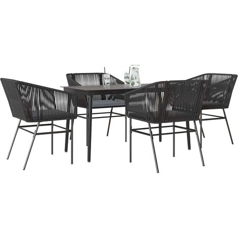 Juego de comedor jardín 5 piezas cojines ratán sintético negro vidaXL