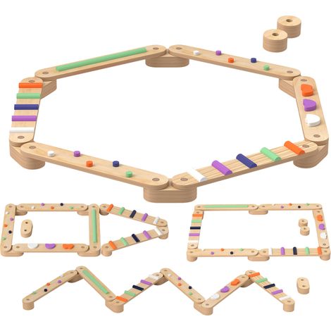 Poutre d'équilibre enfant bois 3-8 ans avec pierres obstacles colorées, usage intérieur et extérieur (1/5)
