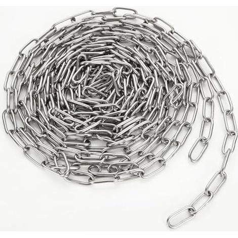 6M - 3mm Chaîne en Acier Inoxydable 304 Solide et Robuste Avec Maillons Soudés en Acier pour clôture, Promenade et Chaîne de Chien, Chaîne de Séchage, Charge Maximale de 200KG, (1/5)