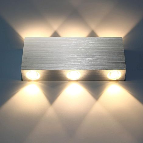 Lampadaire mural LED 6W moderne carré aluminium, luminaire intérieur double flux haut/bas, blanc chaud, éclairage décoratif pour chambre et bureau. (1/5)