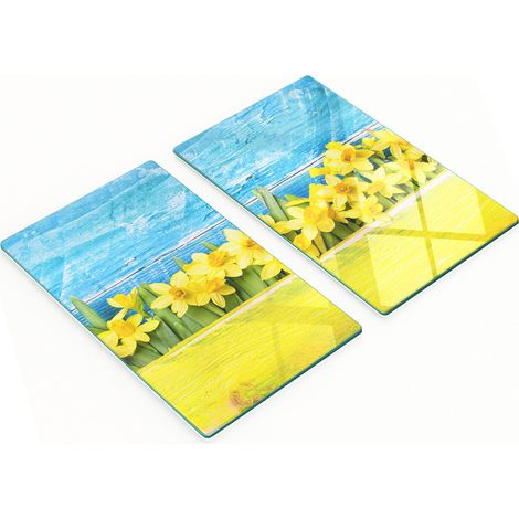 Tablas de cocina de vidrio templado con motivos decorativos de narcisos, 2 x 30 x 52 cm. (1/5)