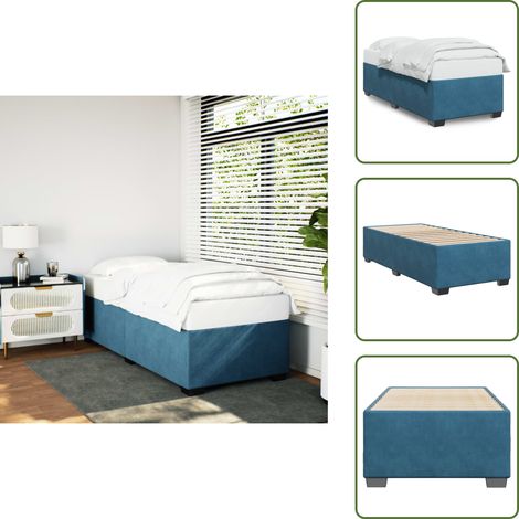 The Living Store Cadre de lit sans matelas bleu 100x200 cm velours - Cadre De Lit - Lit Double - Lit Bleu - Lit Velours - Sommier (1/5)