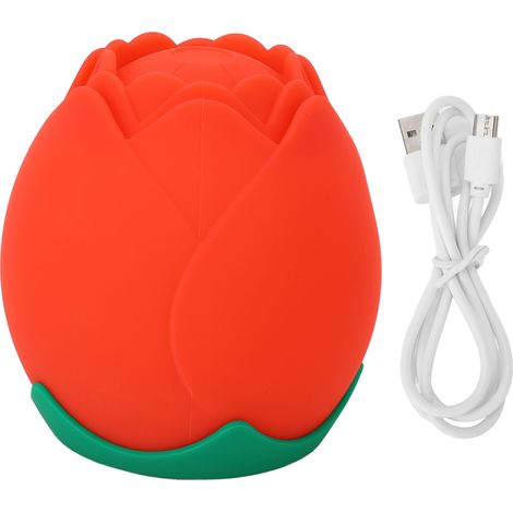 Veilleuse Rose en Silicone Lampe de Chevet Tactile 3 Niveaux de Luminosité Lumière Douce Rechargeable USB Design Romantique Rouge (1/5)
