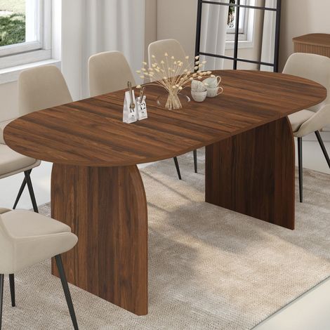 Mesa de comedor ovalada extensible japandi EDITH 6-10 personas nogal 160 - 200 cm