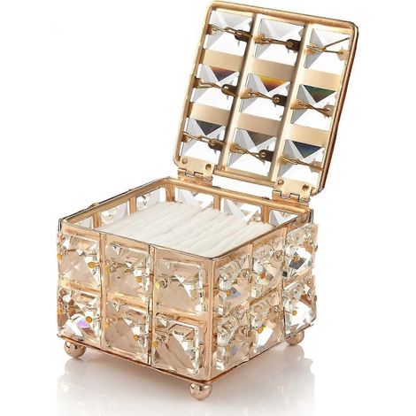 Kosmetikaufbewahrungsbehälter aus Kristall, kleine Kosmetikbox mit Deckel, quadratisches Diamantmuster (golden) (1/5)