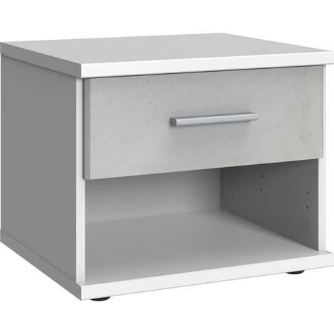Table de chevet, table de nuit coloris Blanc, rechampis teinte béton gris clair - Longueur 46 x Hauteur 38 x Profondeur 40 cm -PEGANE- (1/3)