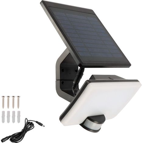 Projecteur solaire avec détecteur de mouvement - 10W - Panneau déportable - Blanc - Eclairage Extérieur Entrée Jardin Patio (1/5)