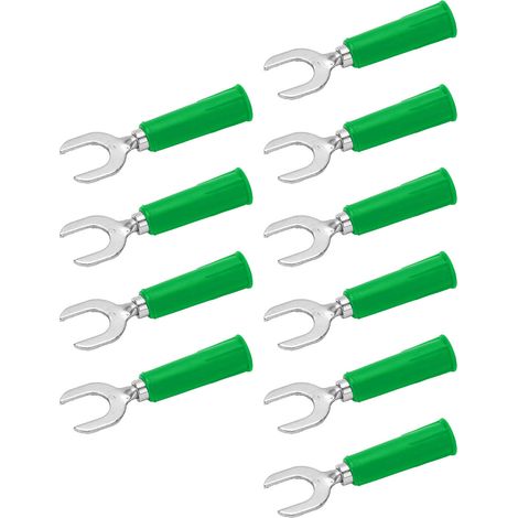 Connecteur banane 4mm fiche à fourche laiton PVC, 10 pièces prise banane type U 8mm, cosse électrique verte, embout mâle à vis, diamètre 0,2in, pour câbles et testeurs. (1/5)