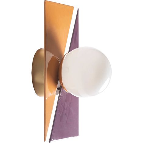 Applique murale design moderne fer et verre blanc détachable - Blanc opalin et marron mûrier (1/5)