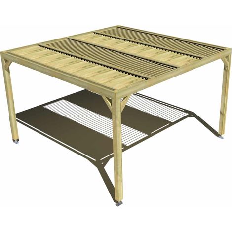 Pergola bois • 4m x 4m • indépendante • sens profondeur • lames orientables bioclimatiques incluses • livraison comprise (1/3)