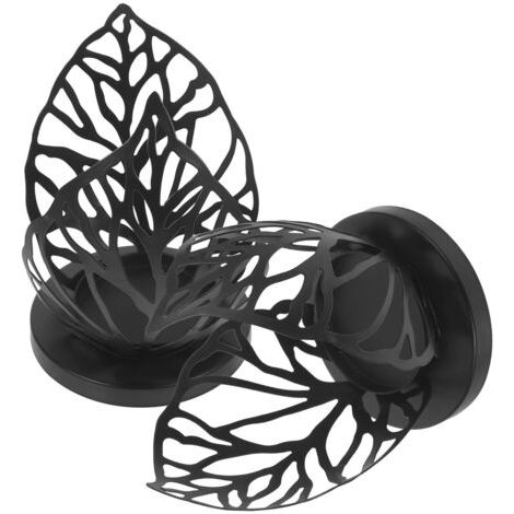 Lot de 2 bougeoirs chauffe-plat, décorations de table pour mariage, petits bougeoirs en fer forgé ajouré en forme de feuille, style romantique, noir. (1/5)