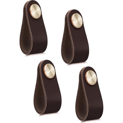 4 tiradores de cuero para muebles, pomo de puerta de armario, pomo de cuero para cajón, tirador vintage para armarios, tocador, cocina y baño. (1/5)