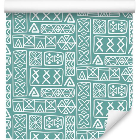 Carta da parati con motivo geometrico polinesiano nei toni del mare e del turchese, 50x1000 cm. (1/5)