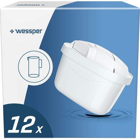 Wessper Filtro Acqua per Caraffa Filtrante, Compatibili con le Brita Maxtra +, Cartuccia Filtrante con Carbone Attivo e Resina a Scambio Ionico, Cartucce Filtri - 12 Pezzi