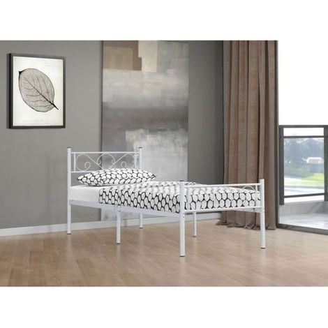 Lit avec cadre en métal modèle HOLA 90 X 190 CM - Blanc - NO NAME - Lit métal - A lattes - Industriel - Loft (1/4)