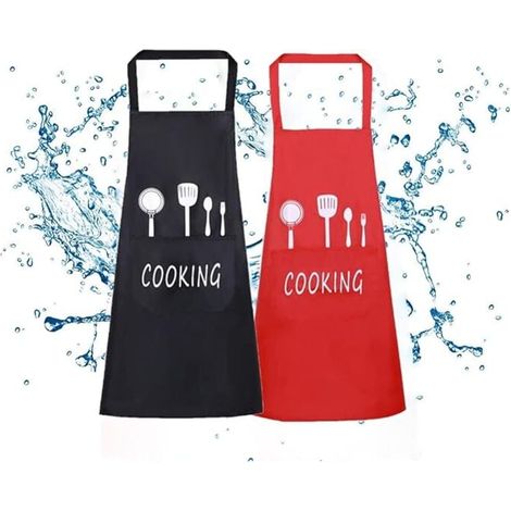 Wasserdichte Unisex-Küchenschürze für Damen und Herren, 2er-Pack, mit Taschen, ideal zum Kochen in Restaurants, bei der Arbeit oder beim Grillen. (1/4)