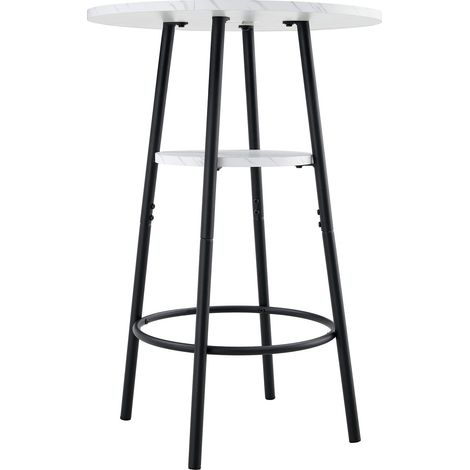 Moderner Bartisch mit Ablage, weißer Marmoroptik und schwarzem Metall, 60 x 60 x 89 cm (1/5)