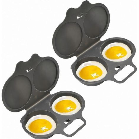 2 piècesgrisCuiseur à œufs pour micro-ondes à 2 cavités, plateau vapeur en plastique résistant à la chaleur, ustensile de cuisine facile à nettoyer pour préparer rapidement des œufs pochés au petit-dé (1/5)