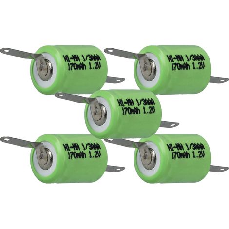 vhbw 5x Batteries remplacement pour 1/3AAA pour modéle RC (170mAh, 1,2V, NiMH, vert, avec cosse à souder (Z))