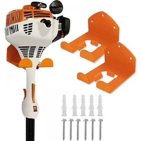 Lot de 2 supports muraux pour débroussailleuse,soutien à la débroussailleuse murale,outils électriques, tronçonneuses, échelles, tondeuses à gazon Orange (1/5)