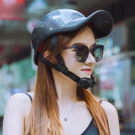 Casque moto rétro demi-visor, jugulaire nylon réglable, casque scooter, casque voiture électrique (1/5)