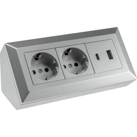 Bloc multiprises CHILITEC 23573, 2 ports, USB-A+C, 16A/250V, argent