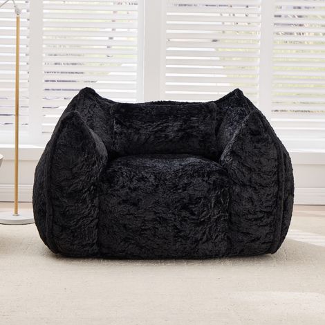 Pouf géant avec coussin, grand pouf confortable pour adultes et enfants, canapé de sol en fausse fourrure pour salon, chambre ou appartement, noir (1/4)