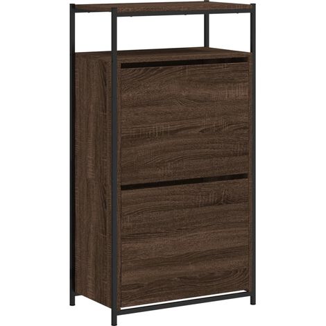 Armoire à chaussures range chaussures rangement meuble entrée couloir salon 60 x 34 x 112 cm bois d'ingénierie brun (1/5)