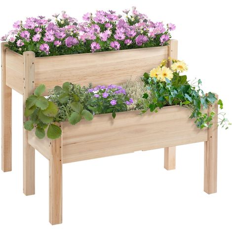 Grand Jardinière surélevée à 2 Niveaux en bois,Lit surélevé de jardin Sur pied avec 8 Trous de Drainage,Durable et Ergonomie,Carré Potager/Bac surélevé pour Jardin,terrasse,Balcon(86x73x86cm) (1/5)