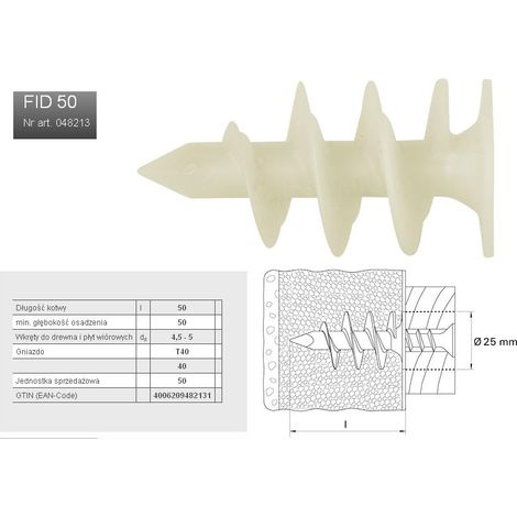 Fischer – Cheville pour systèmes d'isolation FID II Ø 4x50 mm – Fixation béton armé – Vissage rapide en série – Lot de 100 unités (1/10)