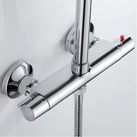 Mitigeur thermostatique mural en laiton chromé avec 2 sorties et sécurité anti-brûlure, confort et précision pour votre douche (1/4)