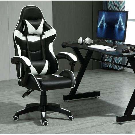 MCC Drehbarer Gaming-Stuhl, Kunstleder, Heimbürostuhl, Schreibtischstuhl, mit Kippfunktion, Modell A, Weiß (1/5)