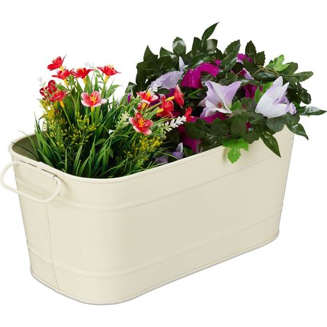 Relaxdays Blumenkasten, für Garten, Balkon & Fensterbank, zum Bepflanzen, Vintage-Optik, Metall, HBT: 16x38x19 cm, creme